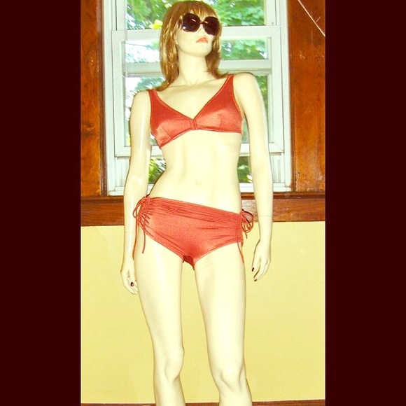 sExY VINTAGE 70s Coral 2 Piece Bikini Swimsuit - Picture 2 of 6